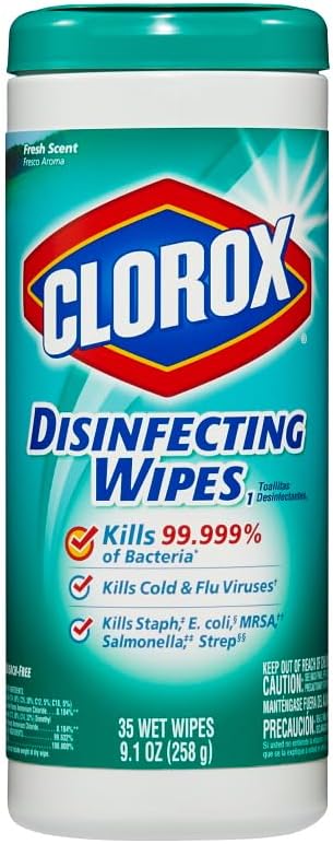 Bundle Disinfecting Bleach, Concentrated Formula, Regular - 43 Ounce Bottle + Disinfecting Wipes, Fresh Scent, 35 Count Bundle with Microfiber Cleaning Cloth (Package May Vary)