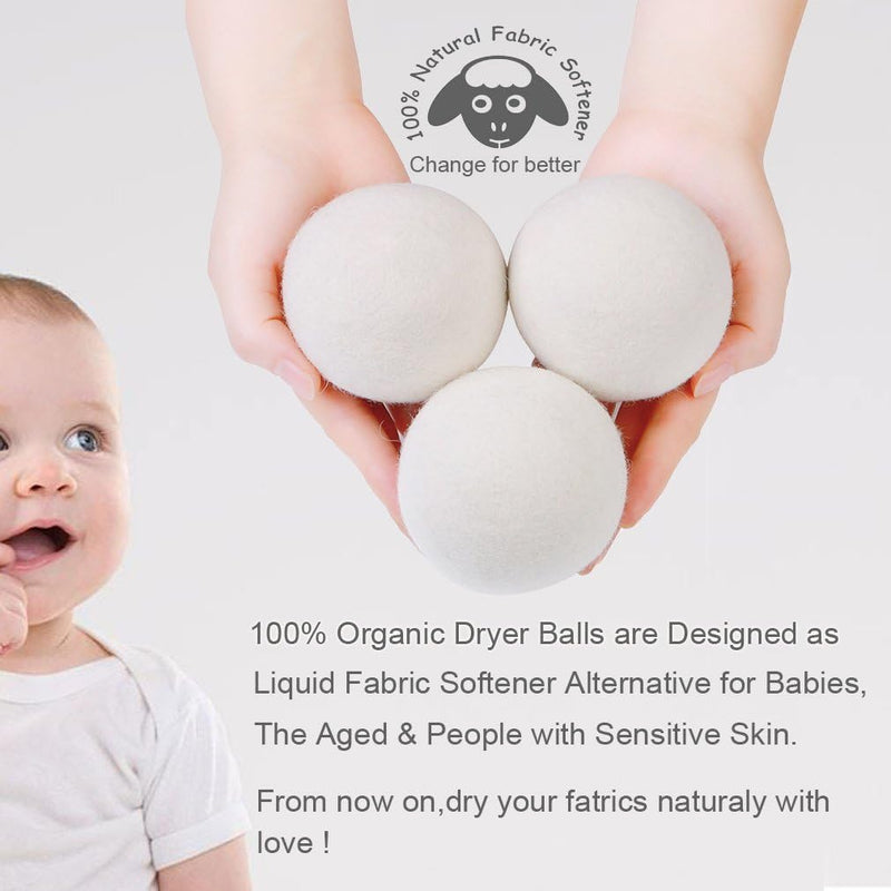 Wool Dryer Balls Organic XL 6-Pack, 100% New Zealand Chemical Free Fabric Softener for 1000+ Loads, Baby Safe & Hypoallergenic, Reduce Wrinkles & Shorten Drying Time Naturally