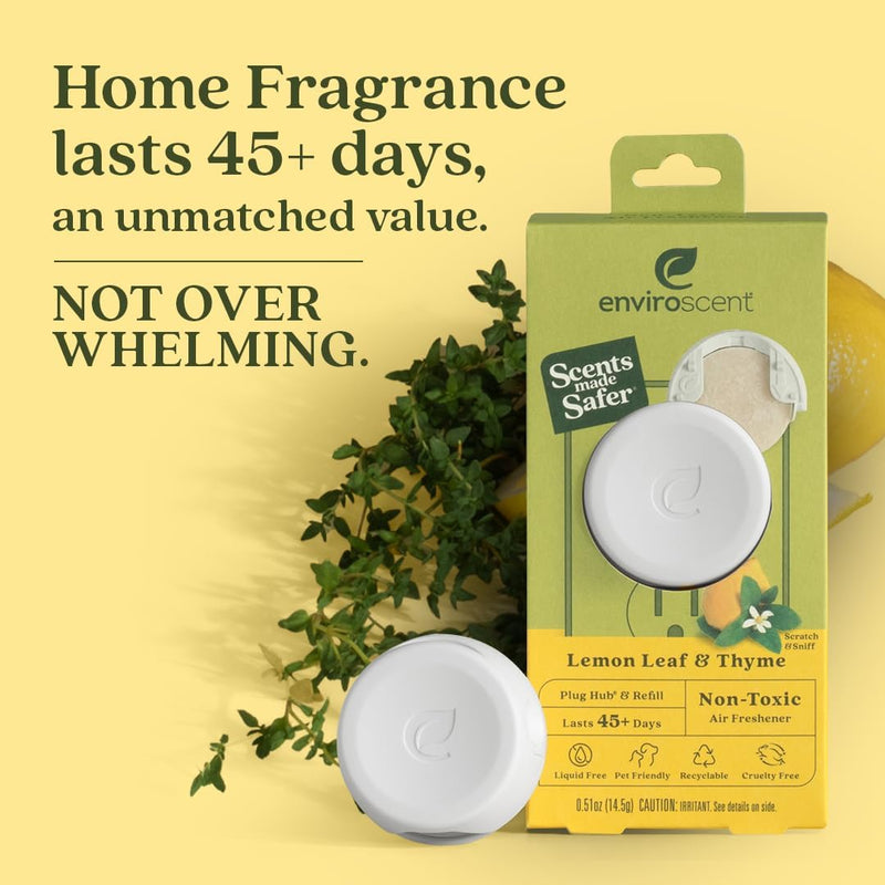 Enviroscent Non Toxic Air Freshener (Lemon Leaf & Thyme) Plug-in Air Freshener for Home | Essential Oil Plug In | Home Fragrance Last 45+ Days | 1 Refillable Air Freshener Plug In & 1 Scent Refill