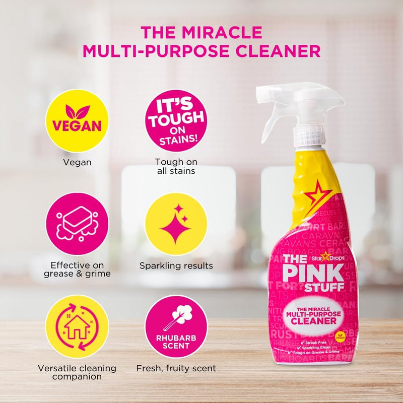 Stardrops - The Pink Stuff - The Miracle Cleaning Paste, Multi-Purpose Spray, Bathroom Foam Spray, Window & Glass Cleaner, and Cream Cleaner Bundle