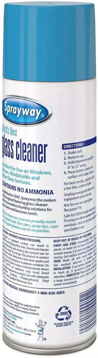 Sprayway Glass Cleaner Aerosol Spray, 19 oz (Packaging May Vary)