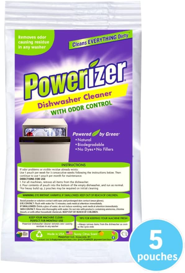 Powerizer Dishwasher Cleaner Descaler Pouches with Odor Control (5)