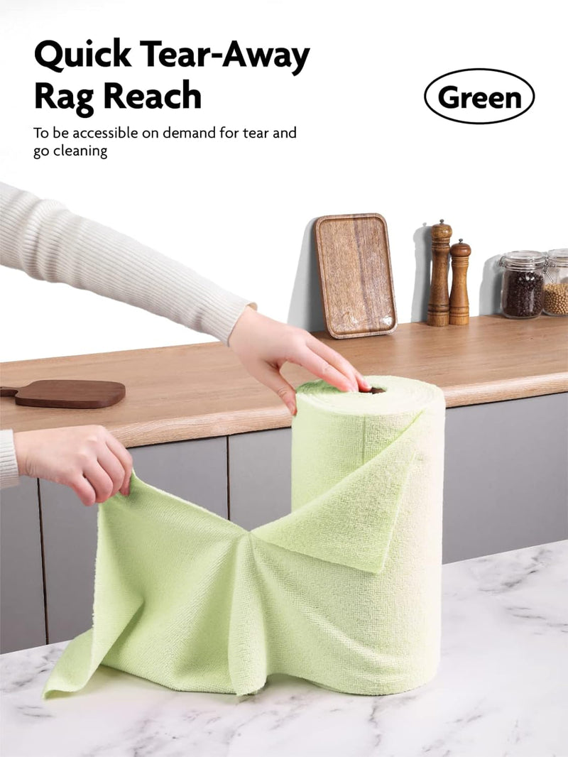 Fantasticlean Microfiber Cleaning Cloth Roll -75 Pack, Tear Away Microfiber Towels, 12" x 12", Reusable, Washable, Scratch Free, Ultra Absorbent Dish Rags for Car, Home, Garage or Shop (Green)