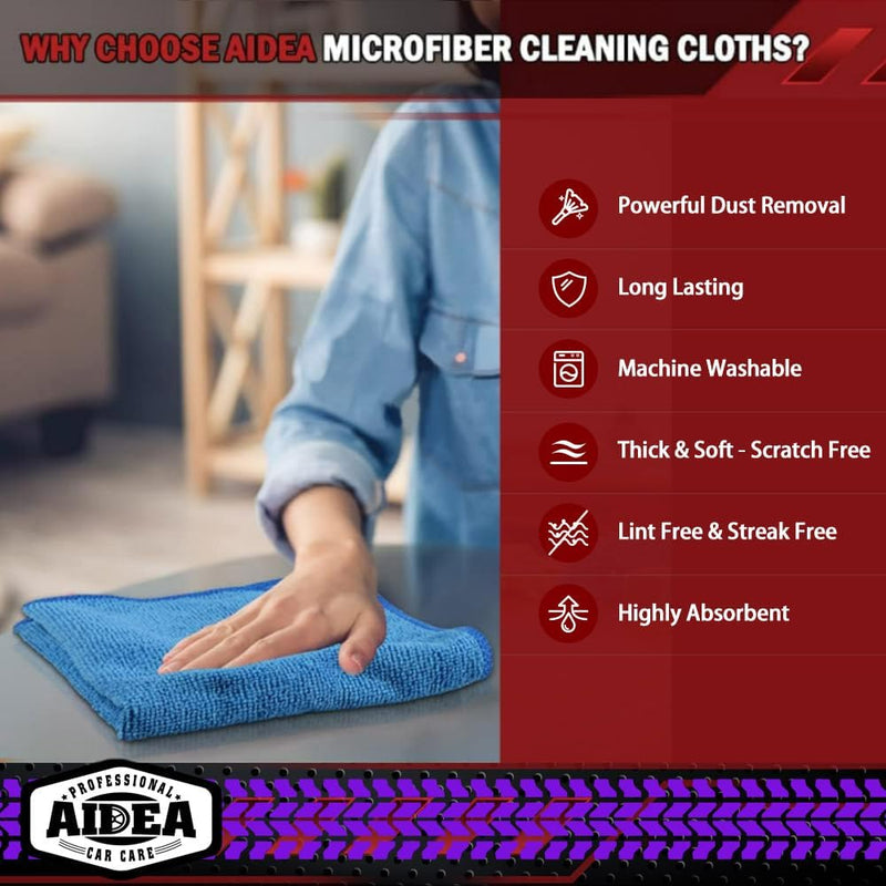 AIDEA Microfiber Cleaning Cloths-50PK, Microfiber Towels for Cars, Premium All-Purpose Car Cloth, Dusting Cloth Cleaning Rags, Absorbent Microfiber Cloth for SUVs, House, Kitchen, Window-12×12"