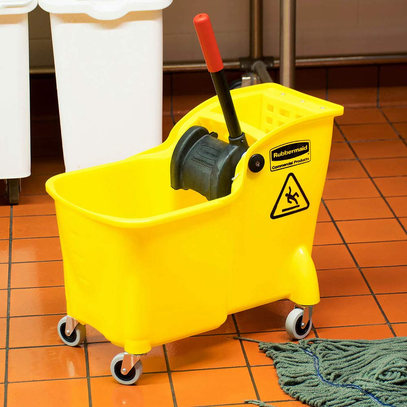 Rubbermaid Commercial Products 31 QT Tandem Mop Bucket and Wringer Combo on Wheels, Yellow, for Floor Cleaning/Wet Mopping