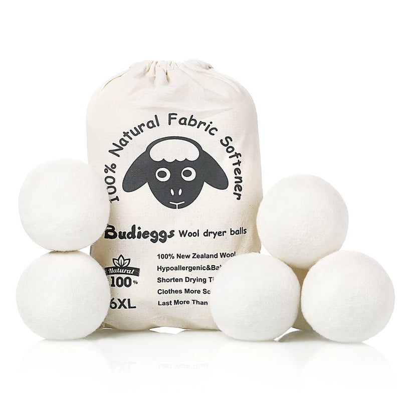 Wool Dryer Balls Organic XL 6-Pack, 100% New Zealand Chemical Free Fabric Softener for 1000+ Loads, Baby Safe & Hypoallergenic, Reduce Wrinkles & Shorten Drying Time Naturally