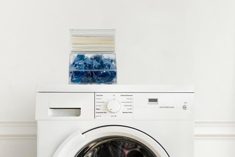 Acrylic Dishwasher Pods & Sponge Holder w/Lids - 2 Compartment Container for Storing Detergent Tablets, Dryer Sheets, Laundry Pods for Kitchen Sink Organization