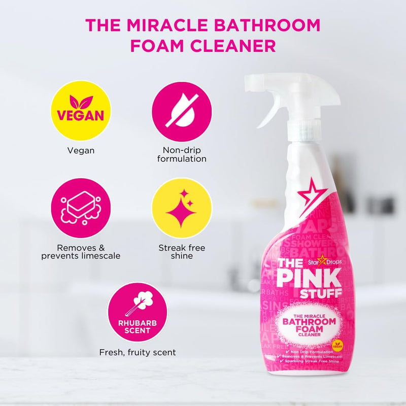 Stardrops - The Pink Stuff - The Miracle Cleaning Paste, Multi-Purpose Spray, Bathroom Foam Spray, Window & Glass Cleaner, and Cream Cleaner Bundle