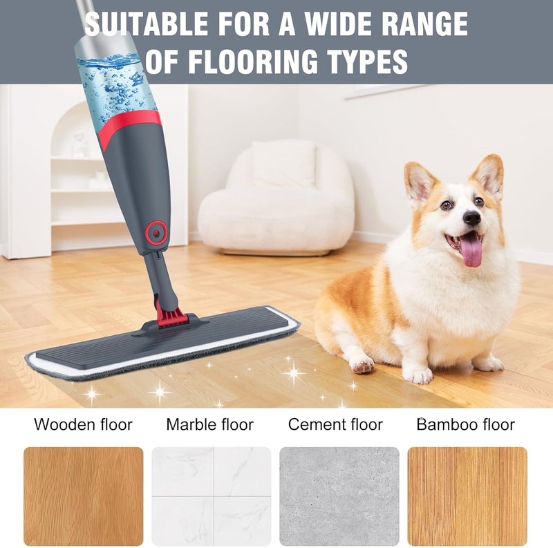 NileHome Spray Mops for Floor Cleaning, Microfiber Spray Mop with 580ml Refillable Bottle and 3 Replacement Pads Floor Mop for Household or Commercial Use Dust Mop for Hardwood Laminate Tile Ceramic