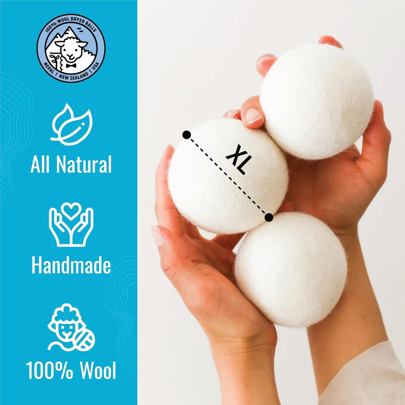 Wool Dryer Balls - Smart Sheep 6-Pack - XL Premium Natural Fabric Softener Award-Winning - Wool Balls Replaces Dryer Sheets - Wool Balls for Dryer - Laundry Balls for Dryer