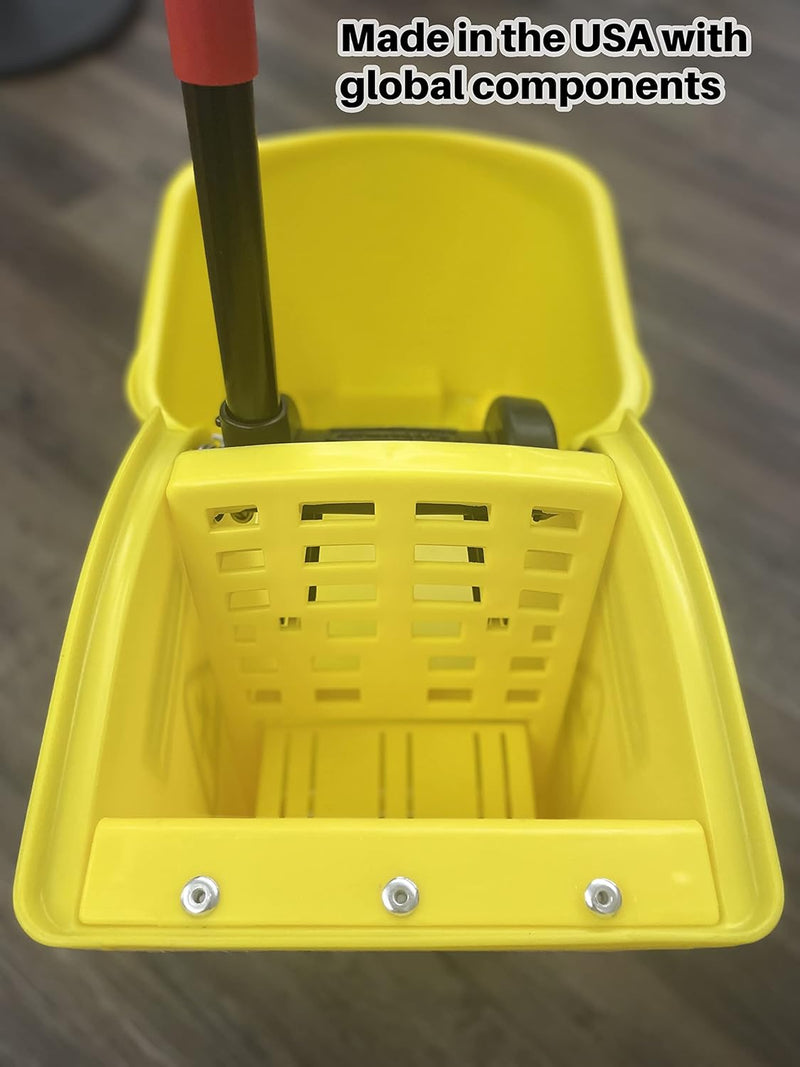 Rubbermaid Commercial Products 31 QT Tandem Mop Bucket and Wringer Combo on Wheels, Yellow, for Floor Cleaning/Wet Mopping