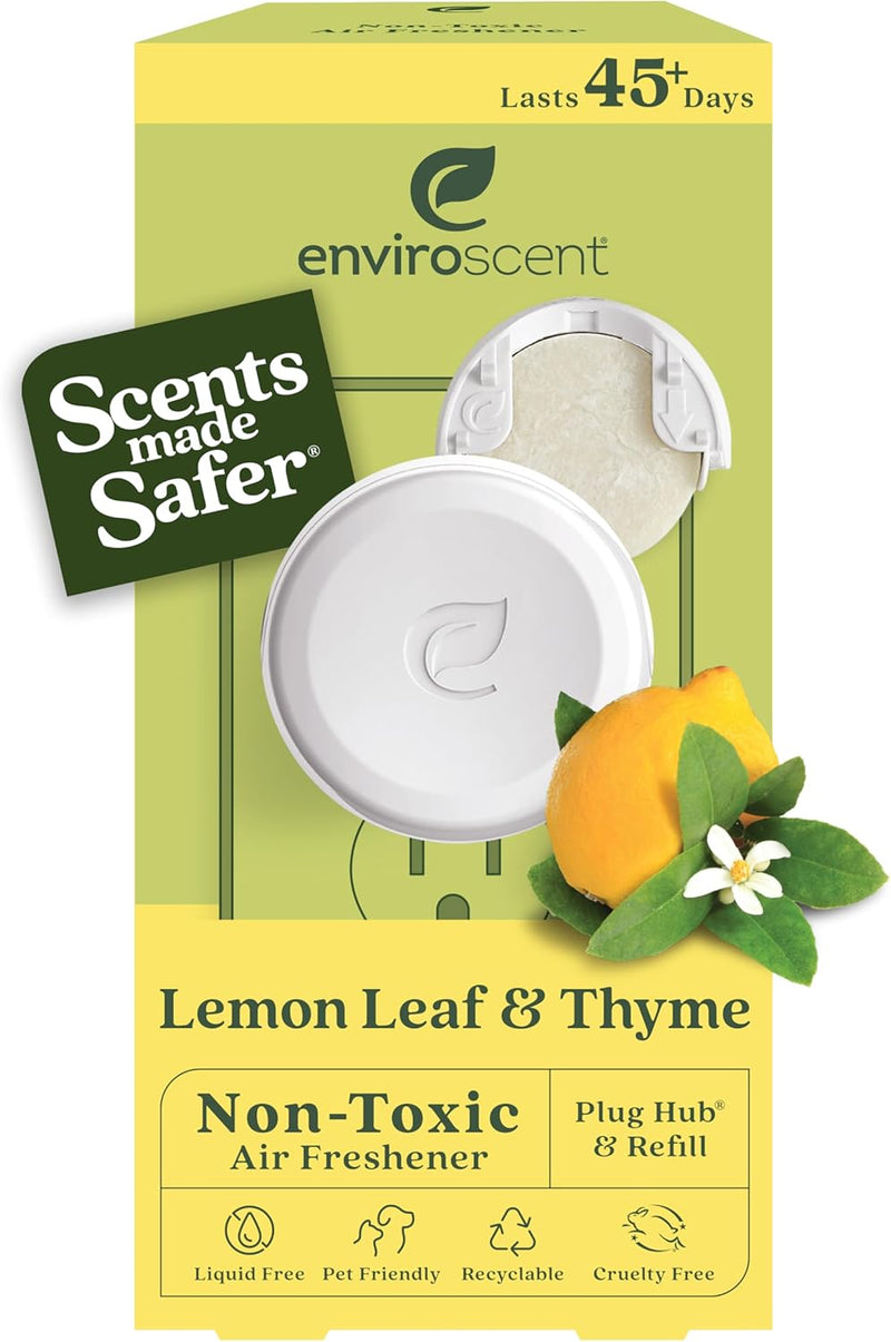 Enviroscent Non Toxic Air Freshener (Lemon Leaf & Thyme) Plug-in Air Freshener for Home | Essential Oil Plug In | Home Fragrance Last 45+ Days | 1 Refillable Air Freshener Plug In & 1 Scent Refill