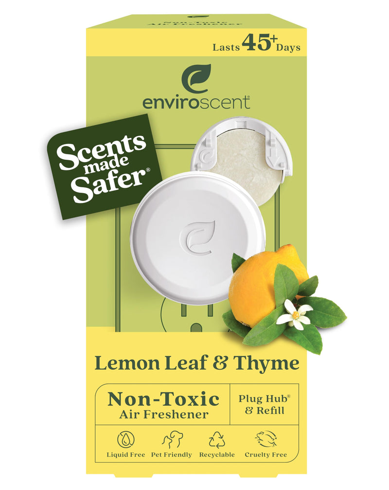 Enviroscent Non Toxic Air Freshener (Lemon Leaf & Thyme) Plug-in Air Freshener for Home | Essential Oil Plug In | Home Fragrance Last 45+ Days | 1 Refillable Air Freshener Plug In & 1 Scent Refill