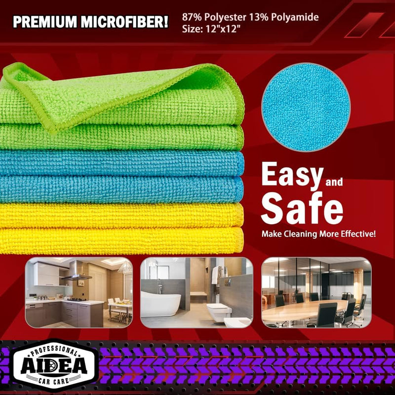 AIDEA Microfiber Cleaning Cloths-50PK, Microfiber Towels for Cars, Premium All-Purpose Car Cloth, Dusting Cloth Cleaning Rags, Absorbent Microfiber Cloth for SUVs, House, Kitchen, Window-12×12"