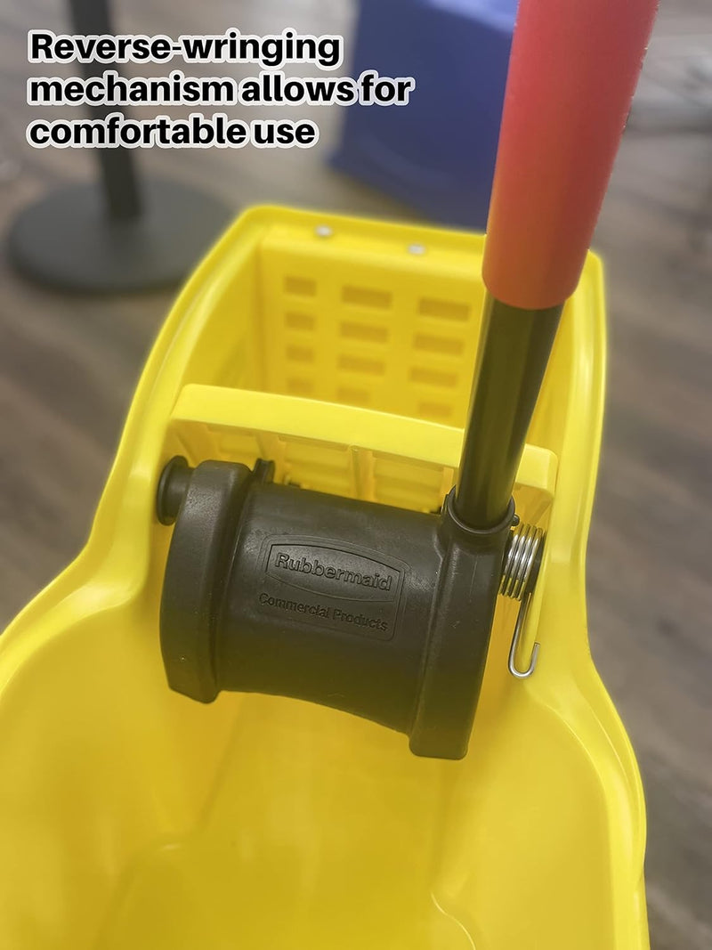 Rubbermaid Commercial Products 31 QT Tandem Mop Bucket and Wringer Combo on Wheels, Yellow, for Floor Cleaning/Wet Mopping