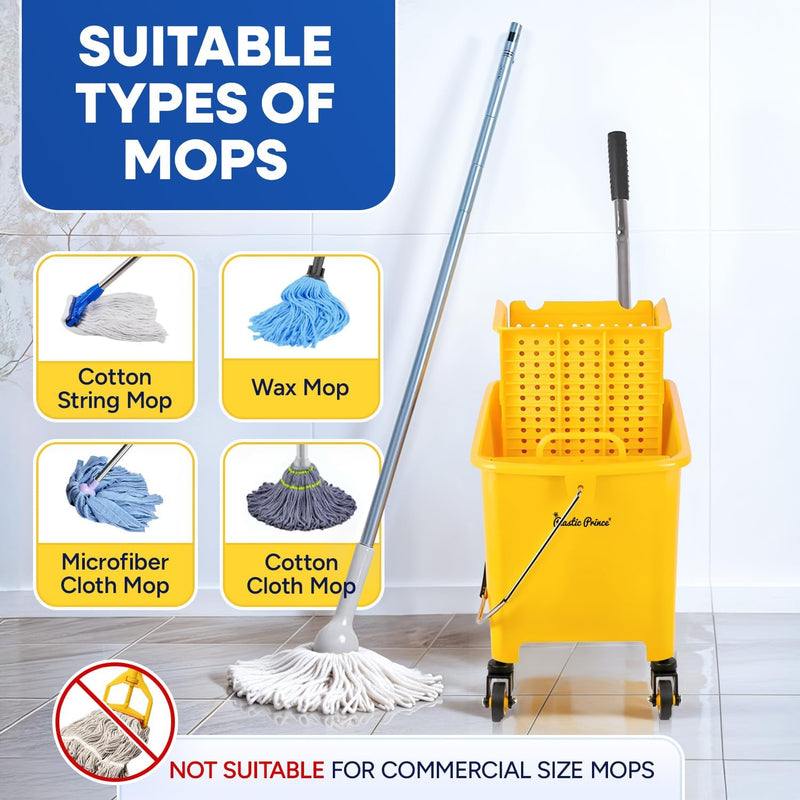 Yellow Mop Bucket and Upward Press Wringer, 20 Qt/5-Gallon, Perfect for Household Floor Cleaning