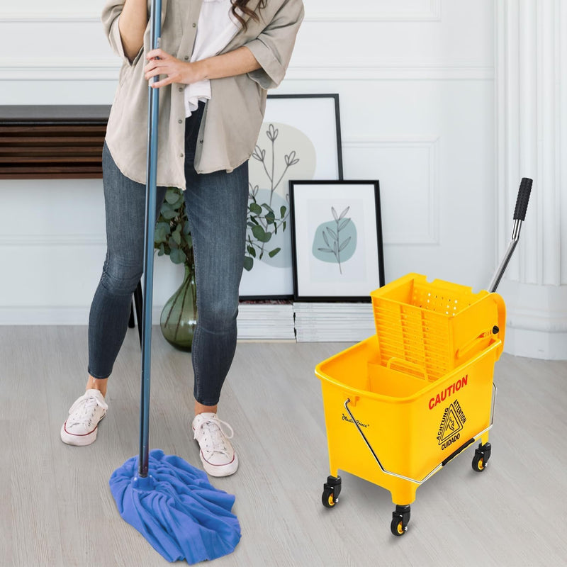 Yellow Mop Bucket and Upward Press Wringer, 20 Qt/5-Gallon, Perfect for Household Floor Cleaning