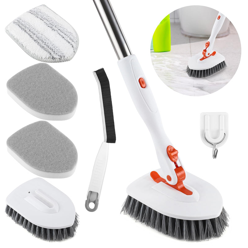 3 in 1 Tub Tile Scrubber Brush,52 Inch Long Handle Shower Scrubbing with Locked Head, Shower Cleaning Brush for Bathroom Kitchen Toilet Wall Sink