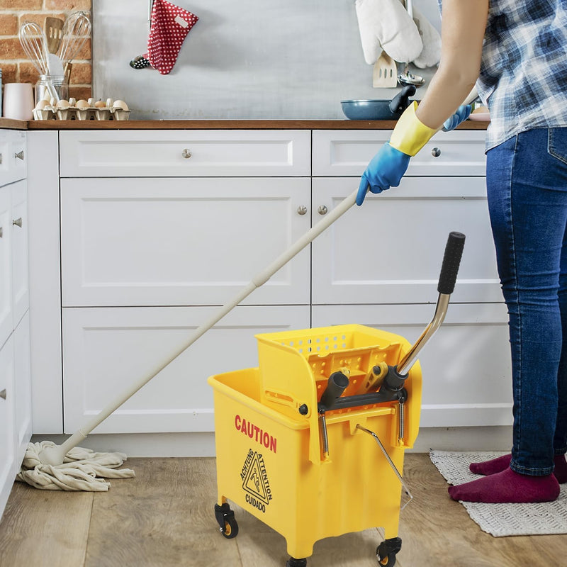 Yellow Mop Bucket and Upward Press Wringer, 20 Qt/5-Gallon, Perfect for Household Floor Cleaning