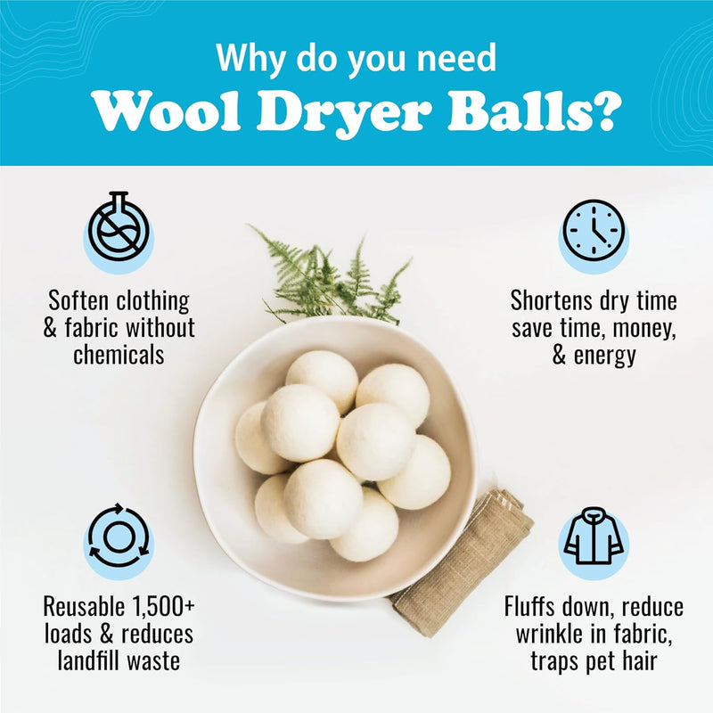 Wool Dryer Balls - Smart Sheep 6-Pack - XL Premium Natural Fabric Softener Award-Winning - Wool Balls Replaces Dryer Sheets - Wool Balls for Dryer - Laundry Balls for Dryer