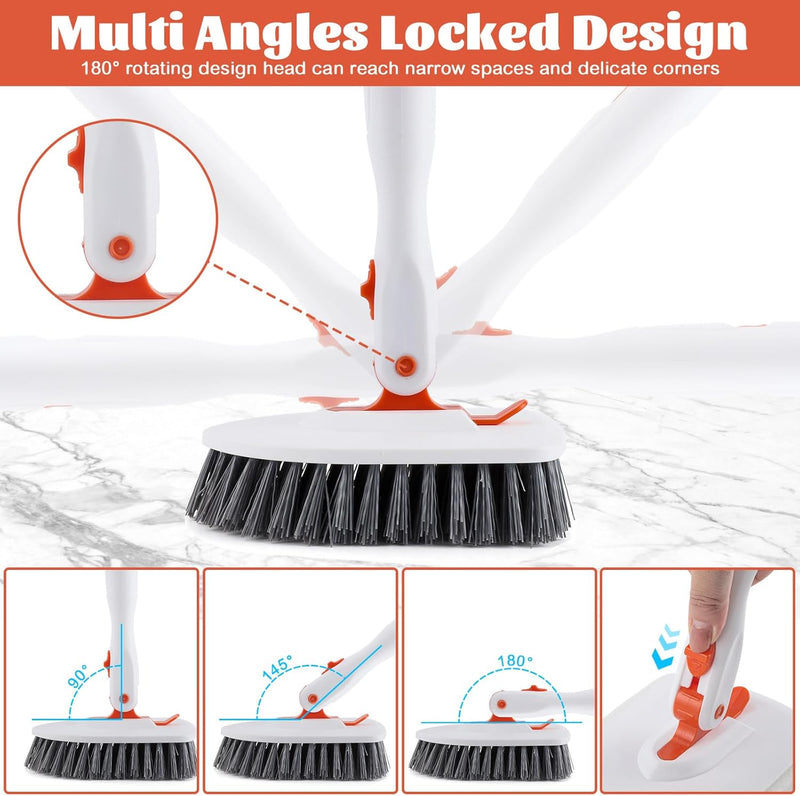 3 in 1 Tub Tile Scrubber Brush,52 Inch Long Handle Shower Scrubbing with Locked Head, Shower Cleaning Brush for Bathroom Kitchen Toilet Wall Sink