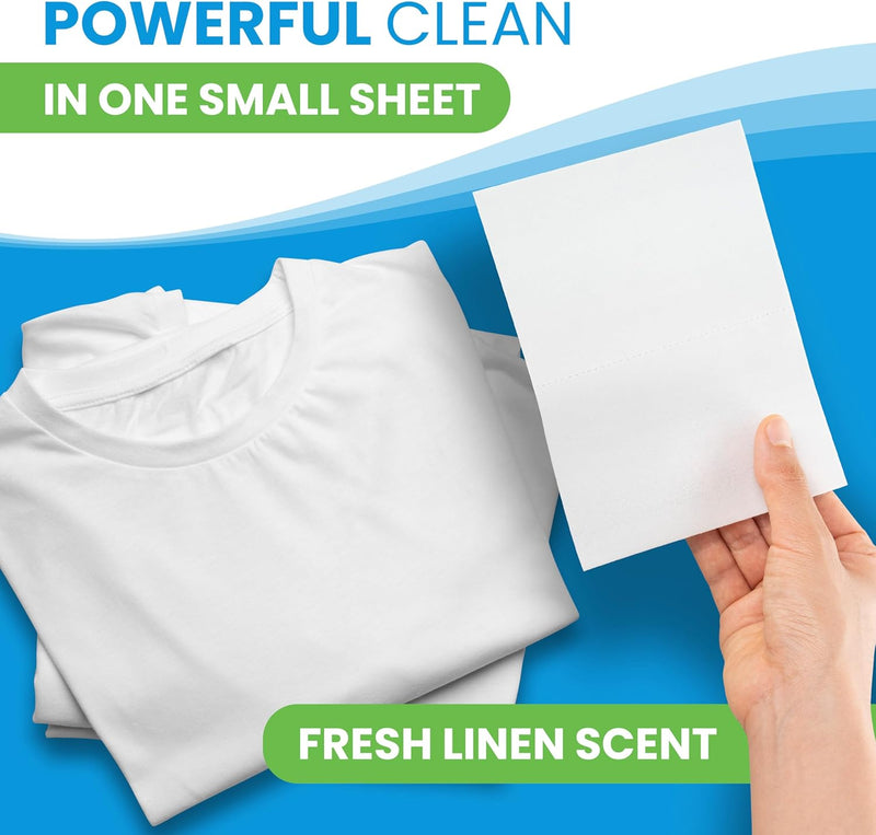 Laundry Detergent Sheets (100 Loads, 50 Sheet) Fresh Linen Scent, Eco Earth Friendly Clean Breeze, Non Toxic People Safe, Washing Travel Supplies, Liquidless Pod Home Soap Washer