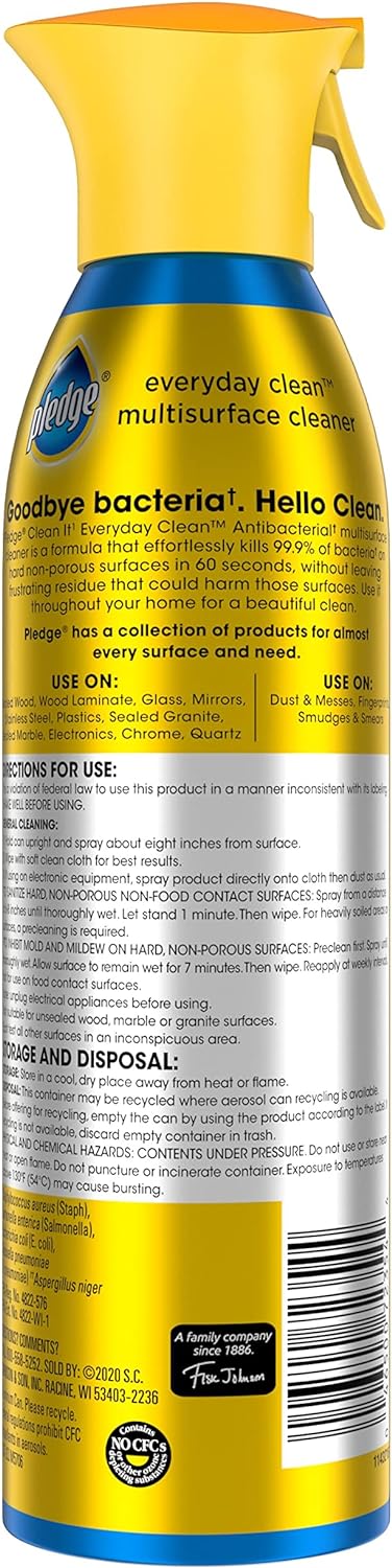 Pledge Everyday Clean Multi Surface Cleaner & Antibacterial Spray Aerosol, Works on Wood, Granite, and More, Fresh Citrus, 9.7 oz (Pack of 3)