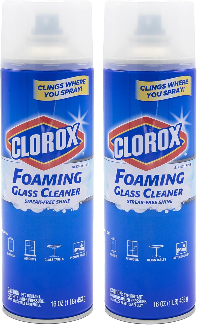 Clorox Foaming Glass Cleaner Aerosol, 16 Oz Twinpack | All Purpose Window And Glass Cleaner Spray | Washes Away Dirt | Streak-Free & No-Drip formula Glass Cleaners for Windows and Mirrors