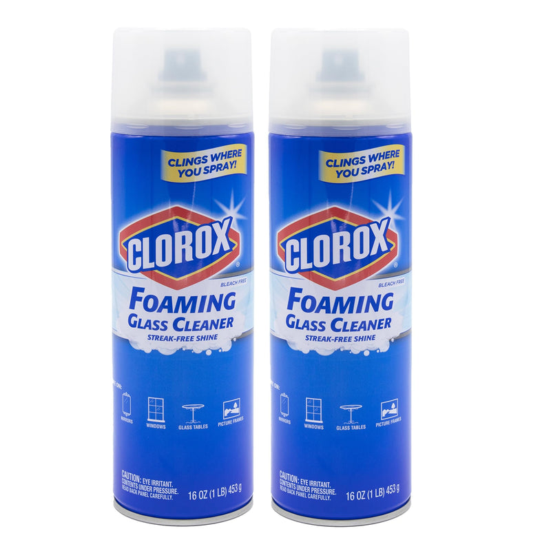 Clorox Foaming Glass Cleaner Aerosol, 16 Oz Twinpack | All Purpose Window And Glass Cleaner Spray | Washes Away Dirt | Streak-Free & No-Drip formula Glass Cleaners for Windows and Mirrors