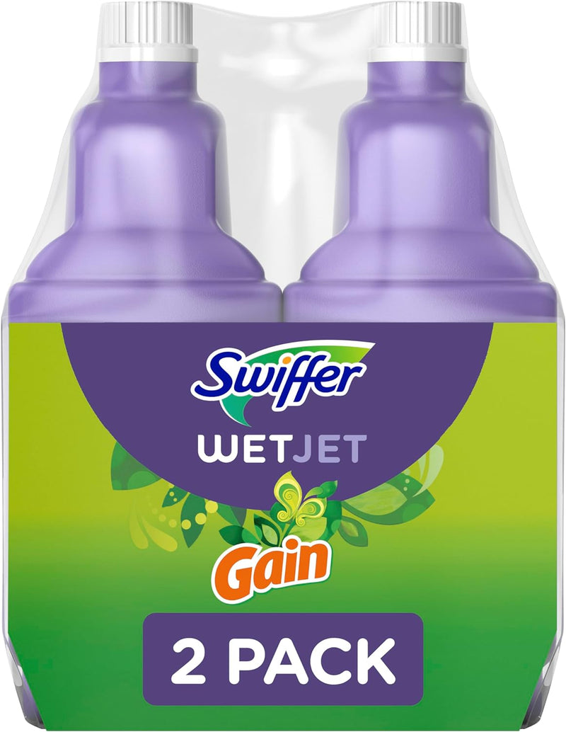 Swiffer WetJet Multi-Purpose and Hardwood Liquid Floor Cleaner Solution Refill, Bathroom Cleaning Supplies, with Gain Scent (2 count, 42.2 fl oz each)