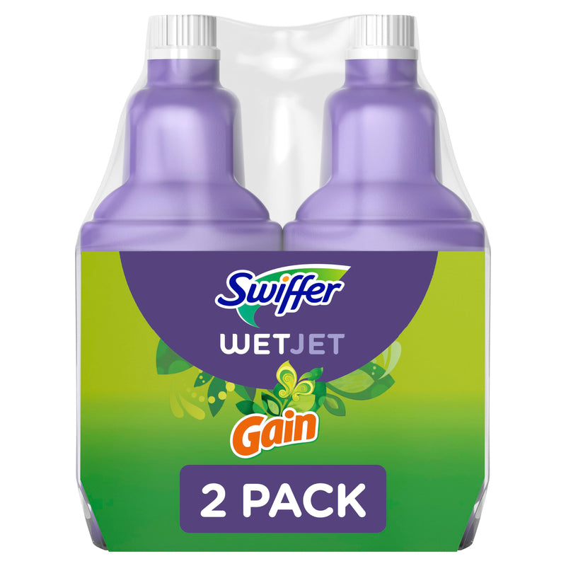 Swiffer WetJet Multi-Purpose and Hardwood Liquid Floor Cleaner Solution Refill, Bathroom Cleaning Supplies, with Gain Scent (2 count, 42.2 fl oz each)