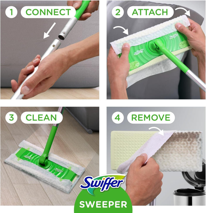 Swiffer Sweeper 2-in-1 Dry + Wet Floor Mopping and Sweeping Kit, Multi-Surface Kit for Floor Cleaning, Kit Includes 1 Sweeper, 14 Dry Sweeping Cloths, 5 Wet Mopping Cloths