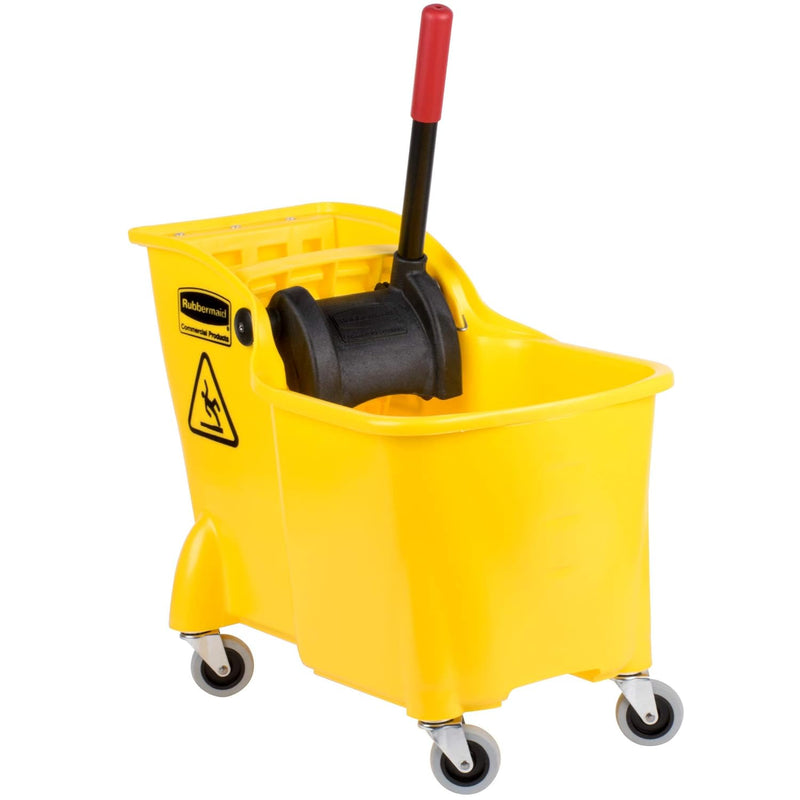 Rubbermaid Commercial Products 31 QT Tandem Mop Bucket and Wringer Combo on Wheels, Yellow, for Floor Cleaning/Wet Mopping