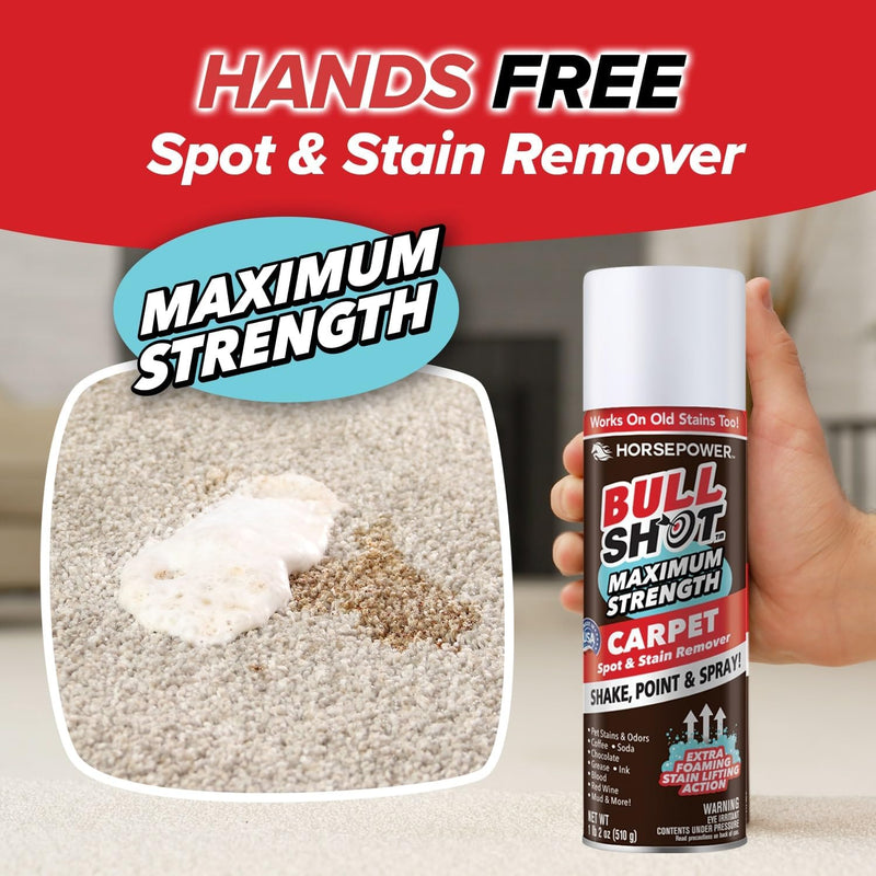 Bull Shot MAX Strength Carpet Spot & Stain Remover by Horsepower, AS-SEEN-ON-TV, Made In US, Just Point & Spray, Stain-Lifting Foam Action, Pet Stains & Odors, Coffee, Wine, New & Old Stains & More