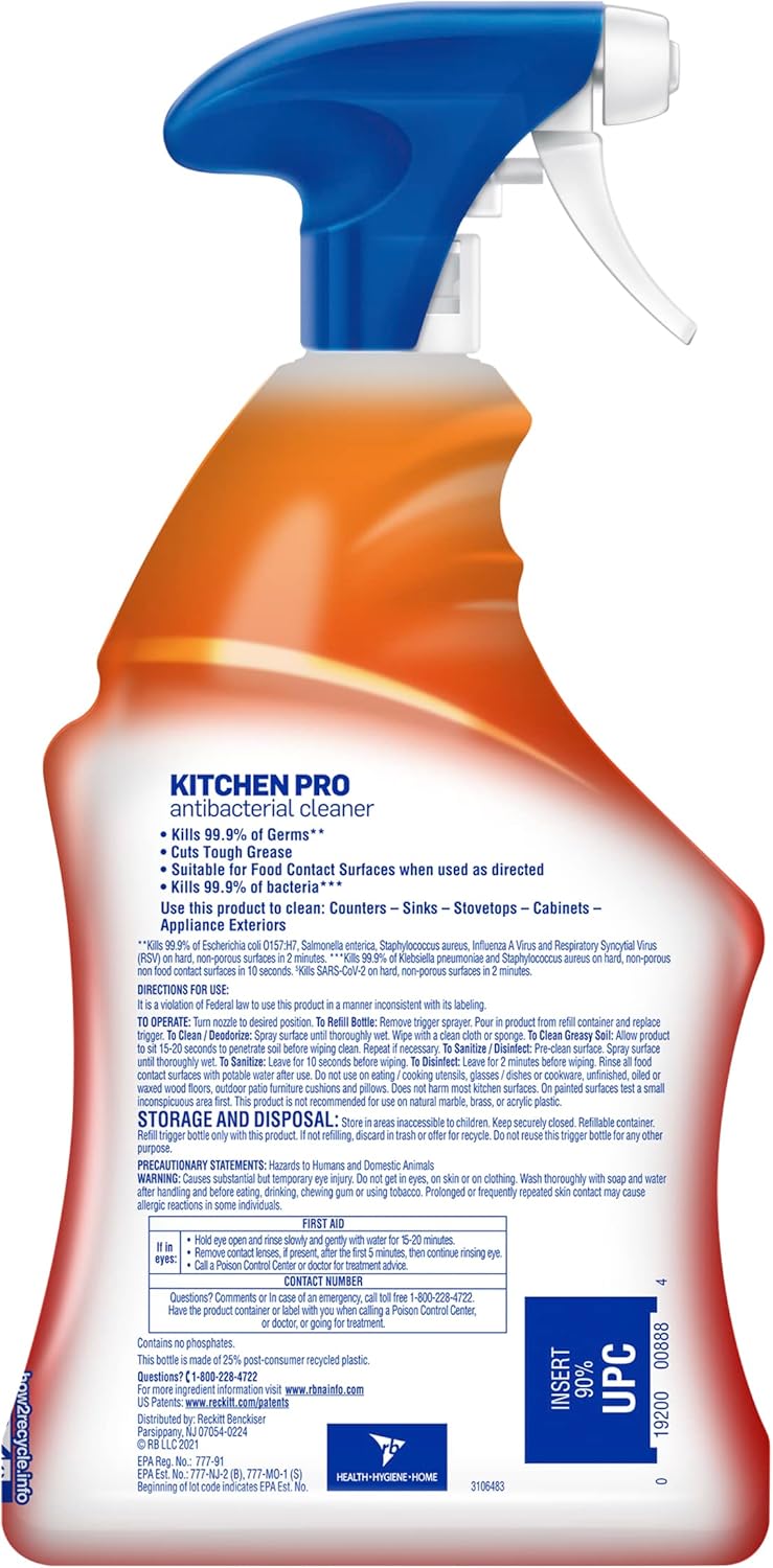 Lysol Pro Kitchen Spray Cleaner and Degreaser, Antibacterial All Purpose Cleaning Spray for Kitchens, Countertops, Ovens, and Appliances, Citrus Scent, 22oz