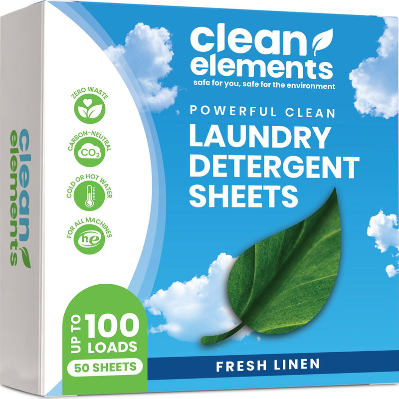 Laundry Detergent Sheets (100 Loads, 50 Sheet) Fresh Linen Scent, Eco Earth Friendly Clean Breeze, Non Toxic People Safe, Washing Travel Supplies, Liquidless Pod Home Soap Washer