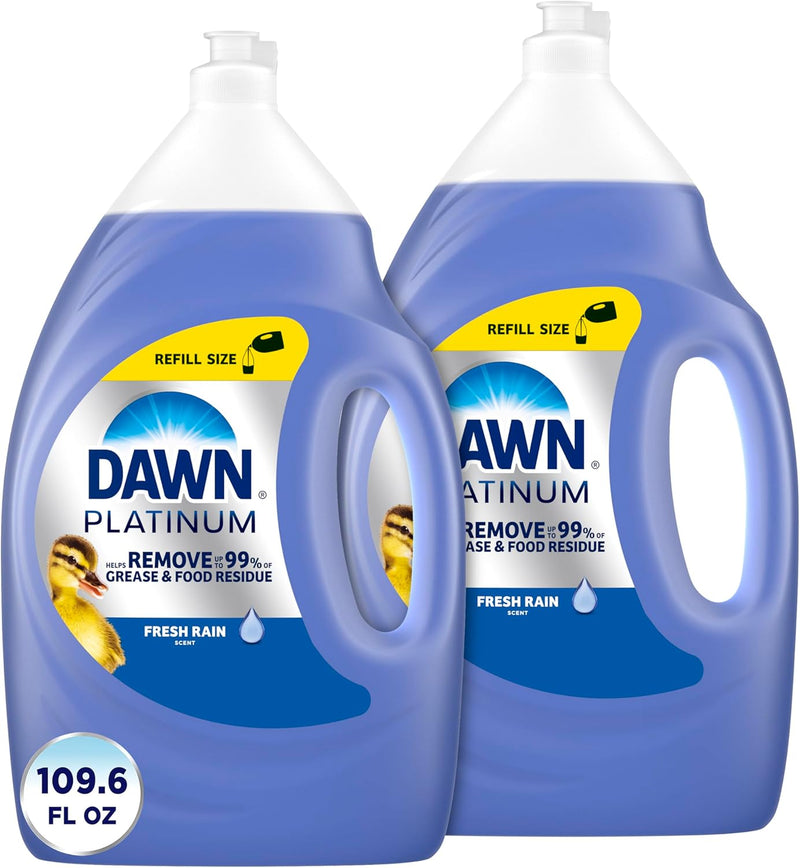 Dawn Platinum Dish Soap Liquid, Dishwashing Liquid, Dish Detergent Liquid, Refreshing Rain Scent, 54.8 fl oz (Pack of 2)