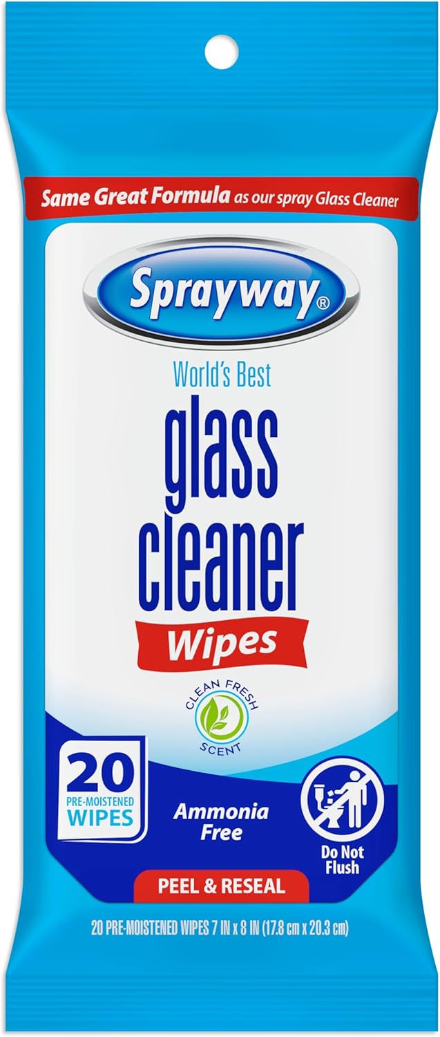 Sprayway SW199R Ammonia-Free Glass Cleaner Wipes, Fresh Scent, 20 Count