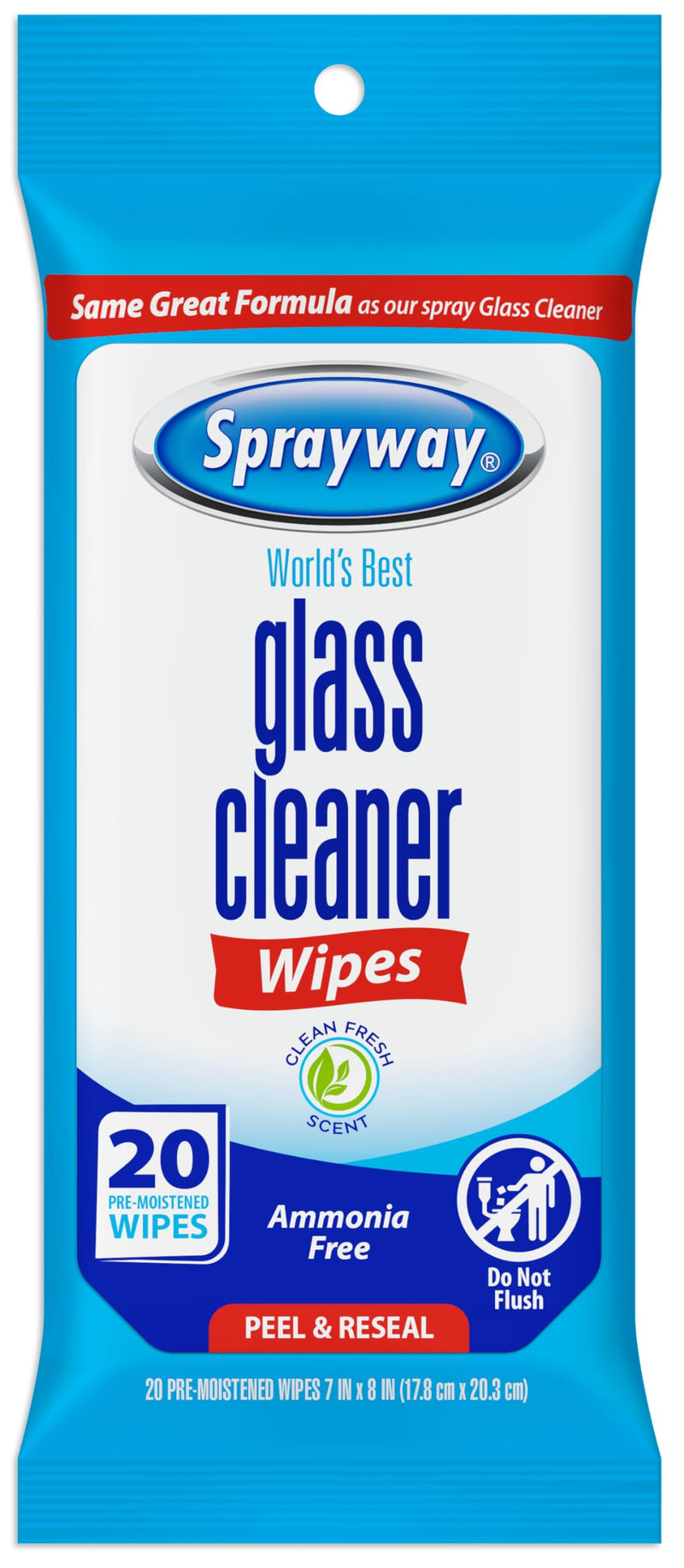 Sprayway SW199R Ammonia-Free Glass Cleaner Wipes, Fresh Scent, 20 Count