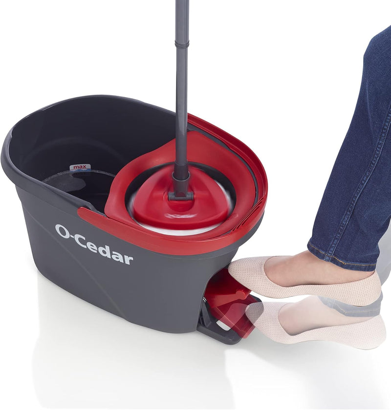 O-Cedar EasyWring Microfiber Spin Mop, Bucket Floor Cleaning System, Red, Gray, Standard