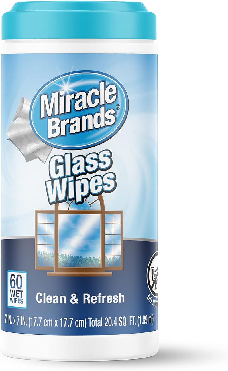 MiracleWipes for Glass, Disposable and Streak Free Cleaning Wipes for Mirrors, Windows, Kitchen, Home, and Auto- 60 Count