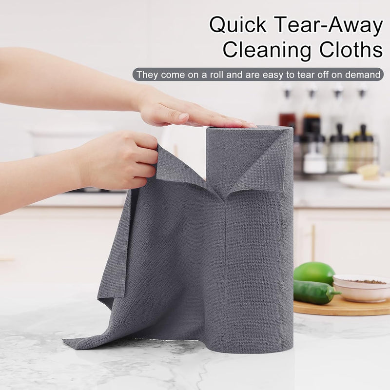 Homaxy Microfiber Cleaning Cloth Roll, 40 Pack Reusable Tear Away Towels, 11.8" x 11.8", Ultra Absorbent and Lint Free Cleaning Rags Towels for Car, House, Kitchen, Grey