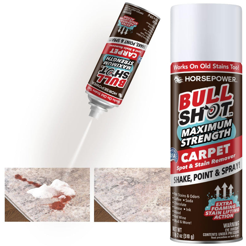 Bull Shot MAX Strength Carpet Spot & Stain Remover by Horsepower, AS-SEEN-ON-TV, Made In US, Just Point & Spray, Stain-Lifting Foam Action, Pet Stains & Odors, Coffee, Wine, New & Old Stains & More