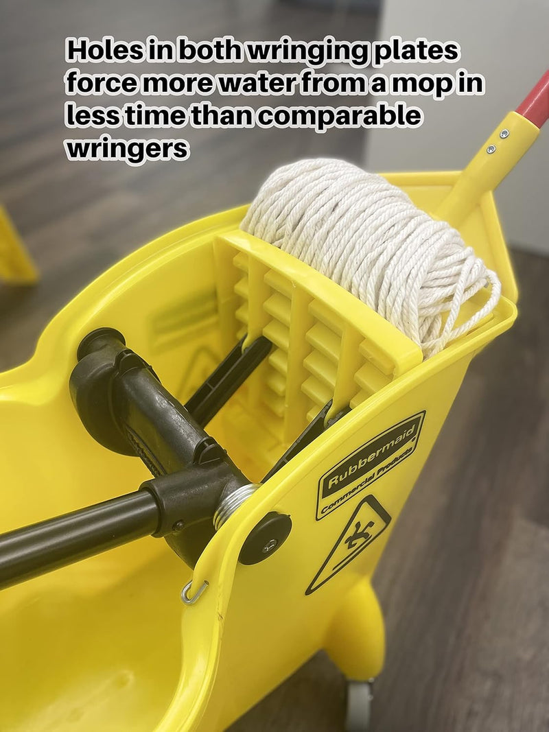 Rubbermaid Commercial Products 31 QT Tandem Mop Bucket and Wringer Combo on Wheels, Yellow, for Floor Cleaning/Wet Mopping