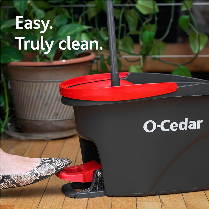 O-Cedar EasyWring Microfiber Spin Mop, Bucket Floor Cleaning System, Red, Gray, Standard