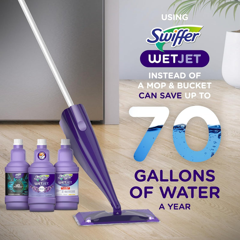 Swiffer WetJet Multi-Purpose and Hardwood Liquid Floor Cleaner Solution Refill, Bathroom Cleaning Supplies, with Gain Scent (2 count, 42.2 fl oz each)