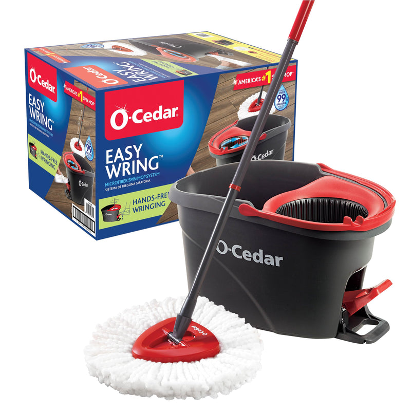 O-Cedar EasyWring Microfiber Spin Mop, Bucket Floor Cleaning System, Red, Gray, Standard