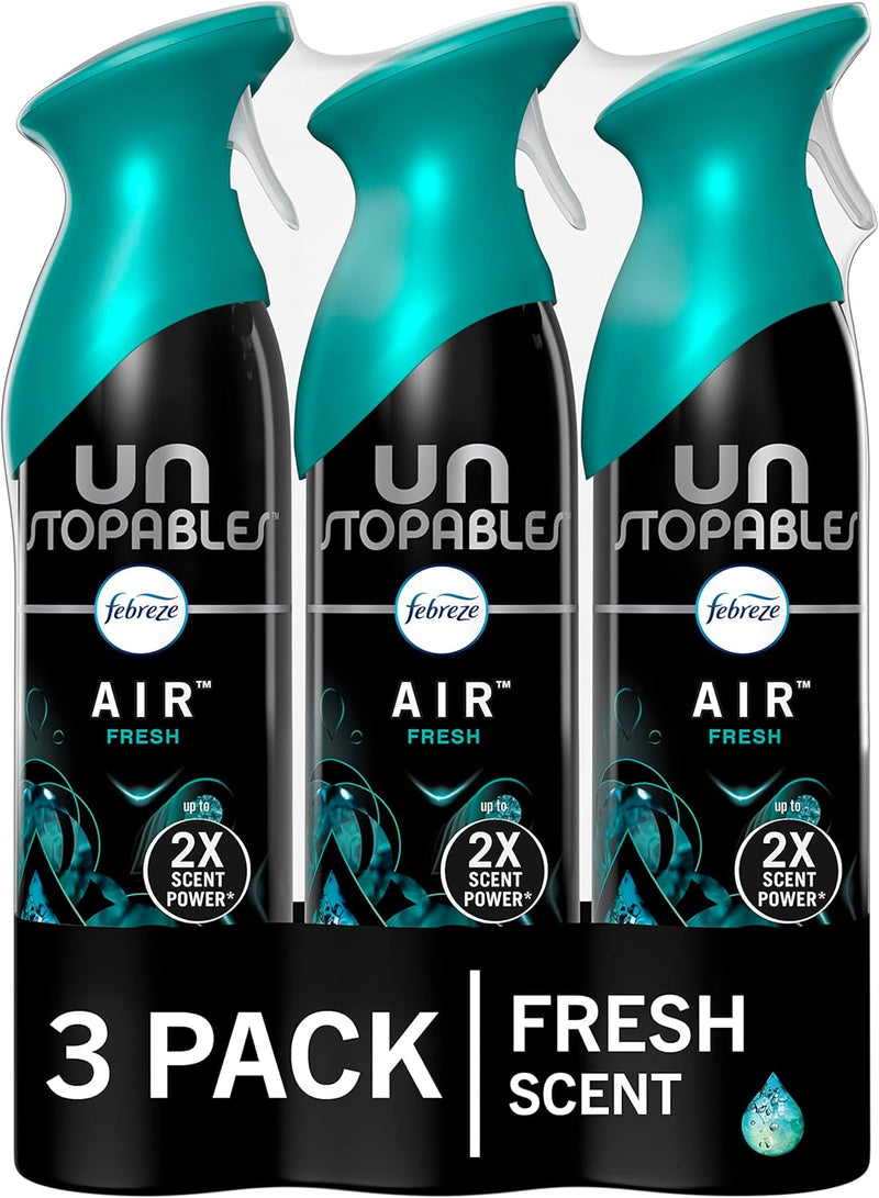 Febreze Unstopables Air Effects Odor-Fighting Air Freshener Fresh, 8.8 oz. Aerosol Can, Pack of 3