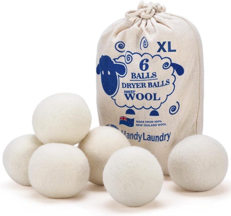 Wool Dryer Balls - Natural Fabric Softener, Reusable, Reduces Clothing Wrinkles and Saves Drying Time. The Large Dryer Ball is a Better Alternative to Plastic Balls and Liquid Softener. (Pack of 6)