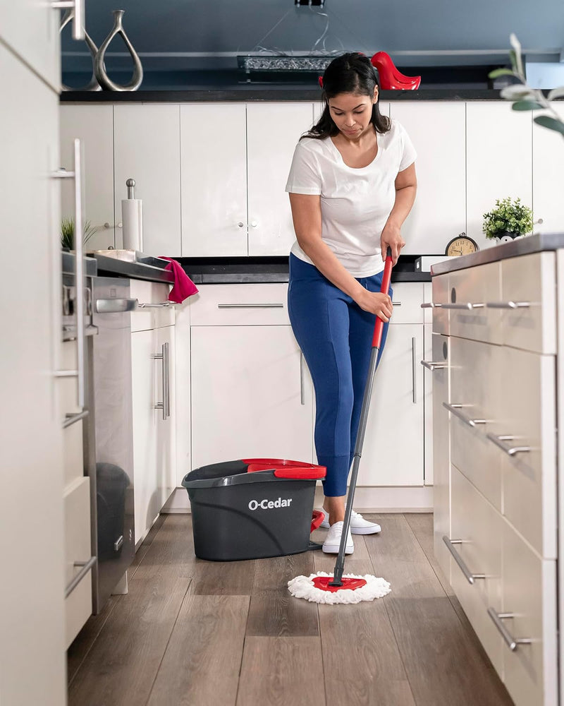 O-Cedar EasyWring Microfiber Spin Mop, Bucket Floor Cleaning System, Red, Gray, Standard